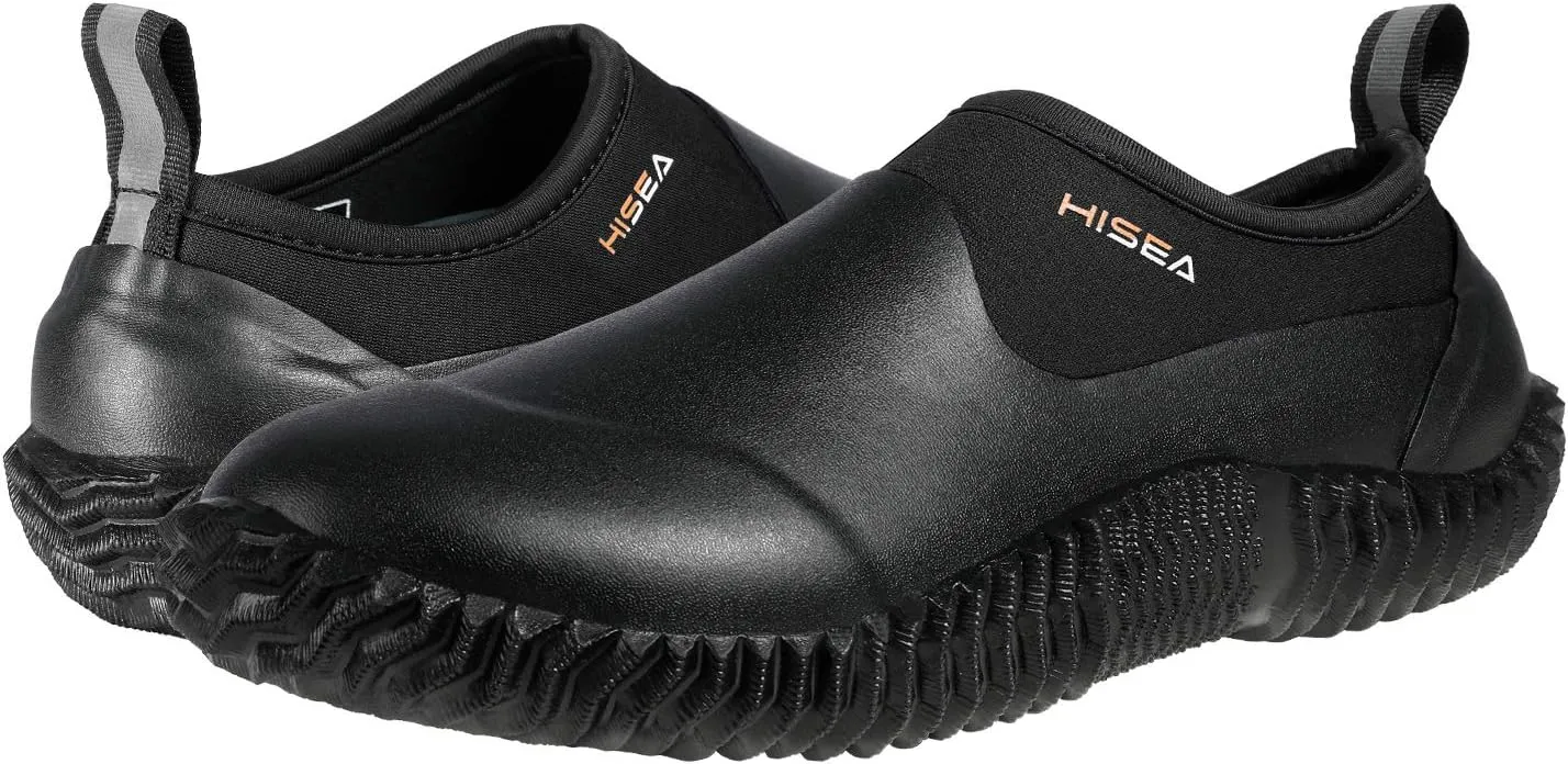 HISEA Unisex Waterproof Garden Shoes, Men's Rubber Rain Boots Women's Ankle Rain Shoes Neoprene Camp Booties Outdoor Slip-On Rain Footwear for Gardening, Farming, Camping, Car Wash, Lawn Care and Yard Work