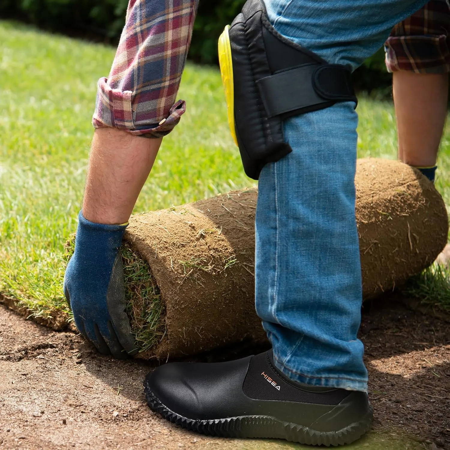 HISEA Unisex Waterproof Garden Shoes, Men's Rubber Rain Boots Women's Ankle Rain Shoes Neoprene Camp Booties Outdoor Slip-On Rain Footwear for Gardening, Farming, Camping, Car Wash, Lawn Care and Yard Work