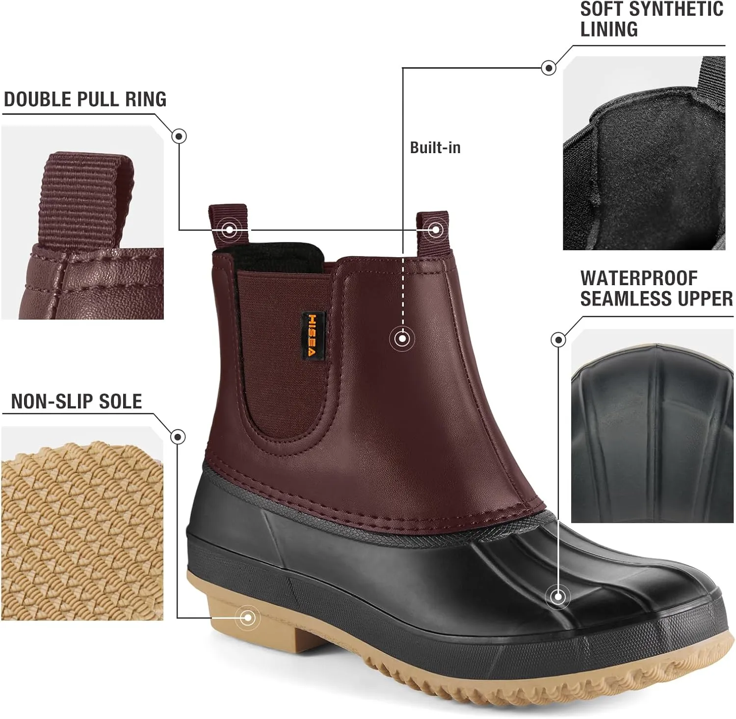 HISEA Women's Duck Boots Waterproof Ankle Saltwater Boot for Outdoor Winter Snow Boots