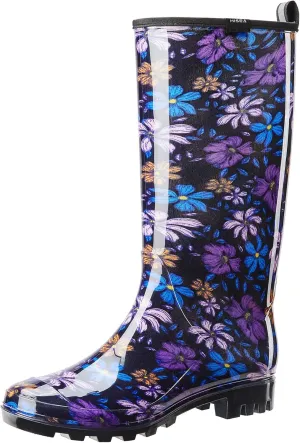 HISEA Women's Rain Boots Waterproof Garden Shoes Colorful Printed Knee High Rubber Boots Anti-Slipping Rainboots for Ladies with Comfort Insole Tall Wellington Rain Shoes