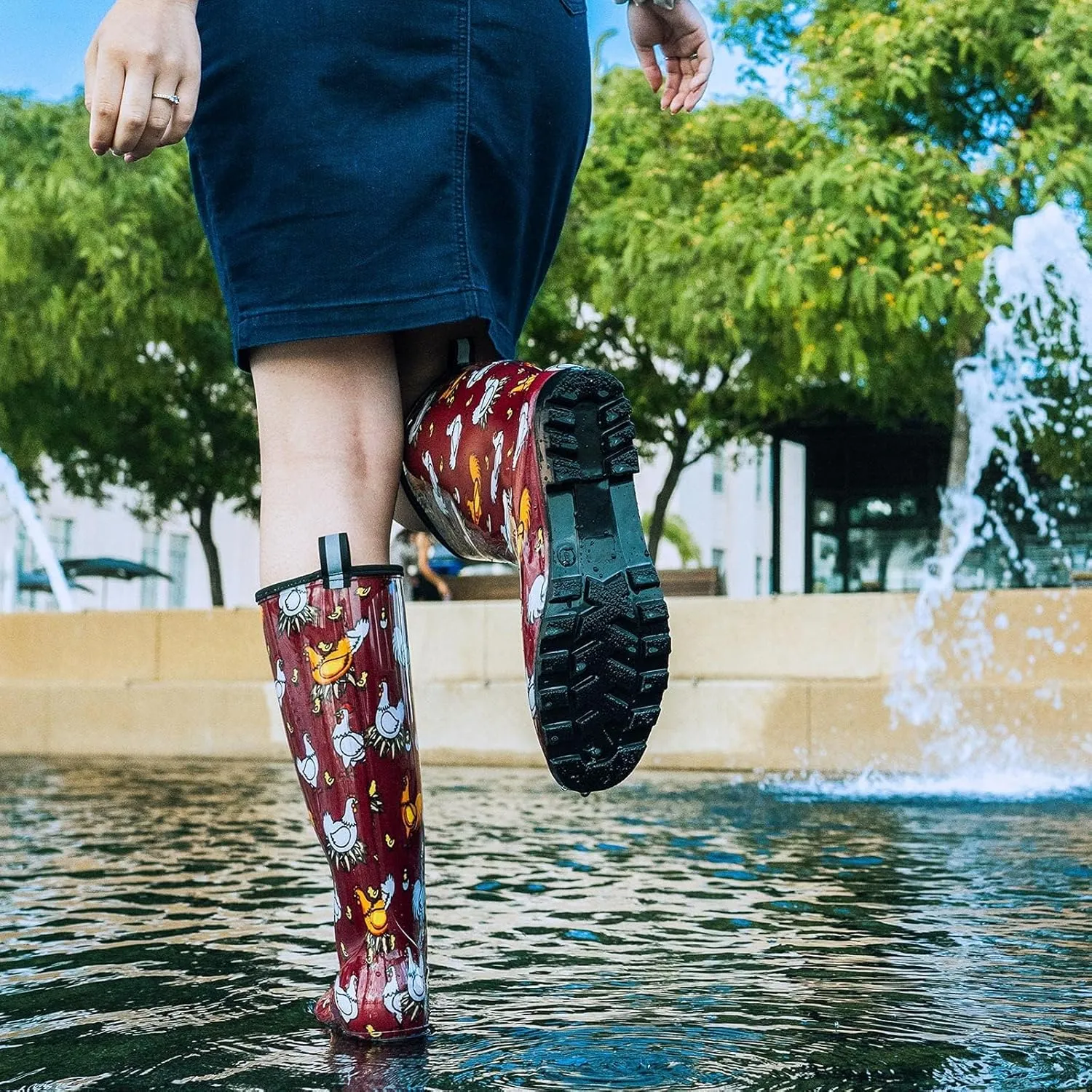 HISEA Women's Rain Boots Waterproof Garden Shoes Colorful Printed Knee High Rubber Boots Anti-Slipping Rainboots for Ladies with Comfort Insole Tall Wellington Rain Shoes