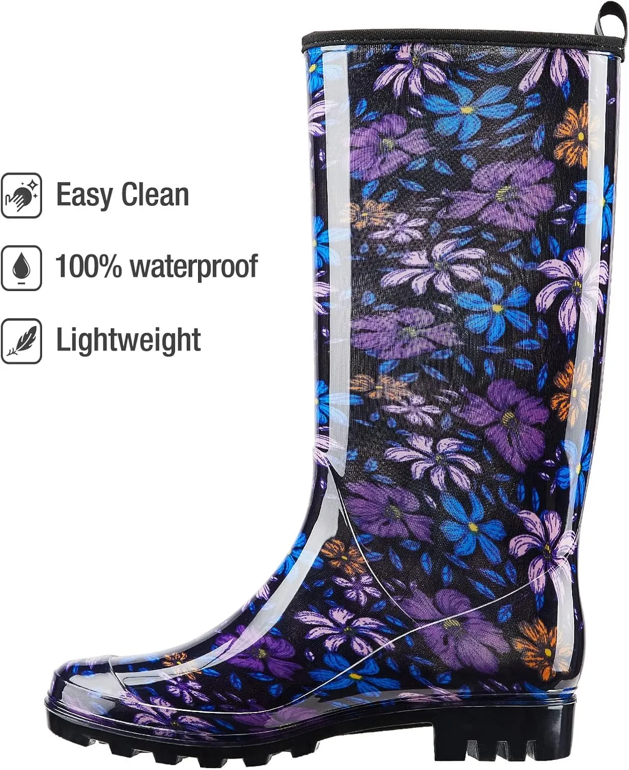 HISEA Women's Rain Boots Waterproof Garden Shoes Colorful Printed Knee High Rubber Boots Anti-Slipping Rainboots for Ladies with Comfort Insole Tall Wellington Rain Shoes