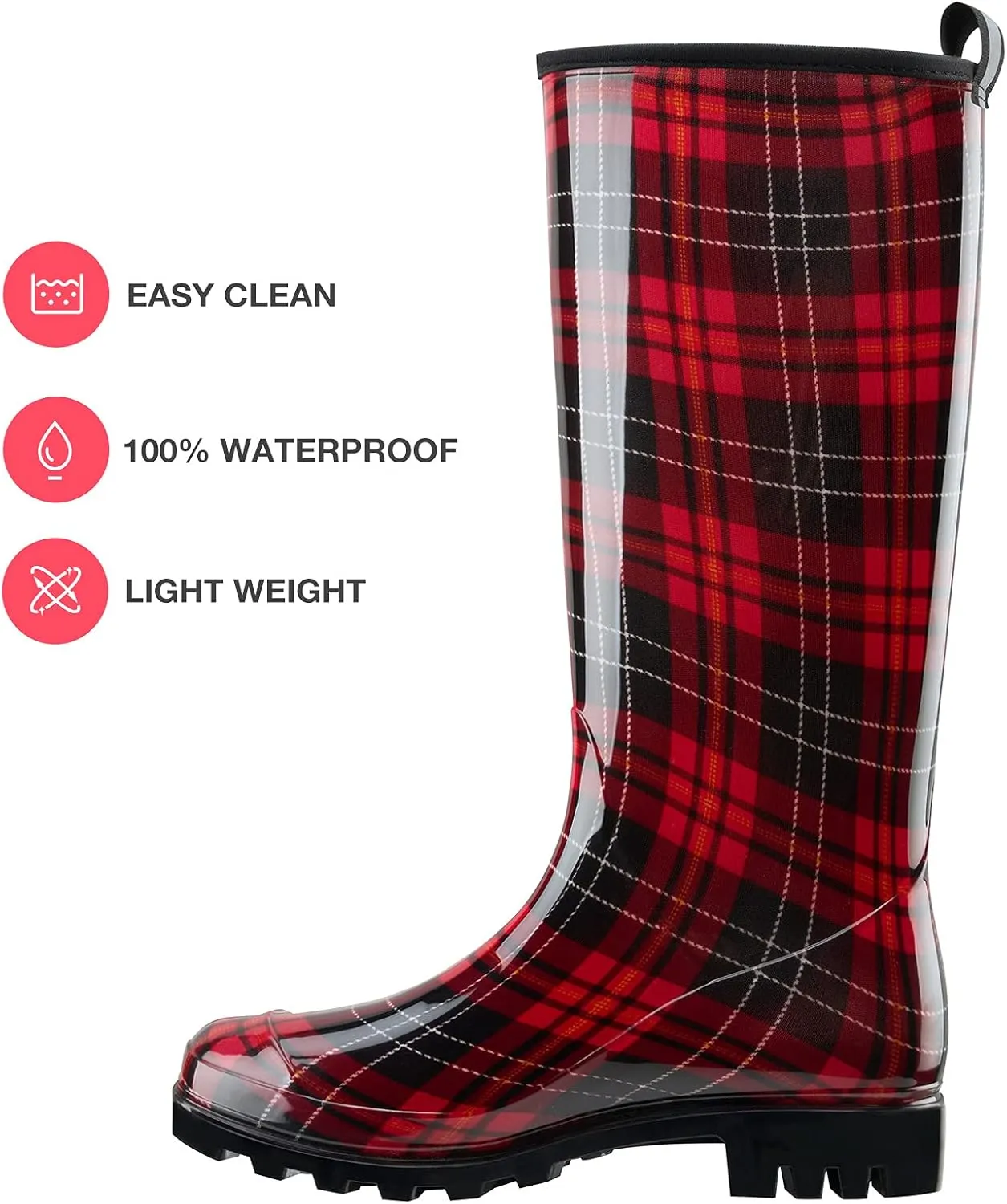 HISEA Women's Rain Boots Waterproof Garden Shoes Colorful Printed Knee High Rubber Boots Anti-Slipping Rainboots for Ladies with Comfort Insole Tall Wellington Rain Shoes