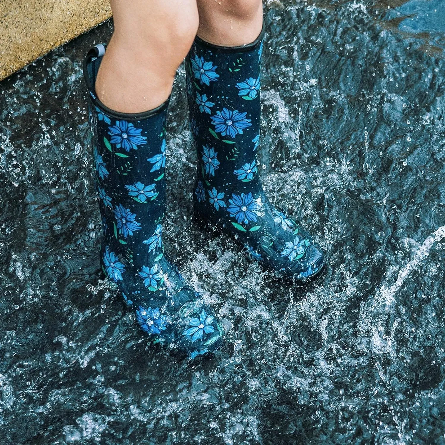 HISEA Women's Rain Boots Waterproof Garden Shoes Colorful Printed Knee High Rubber Boots Anti-Slipping Rainboots for Ladies with Comfort Insole Tall Wellington Rain Shoes