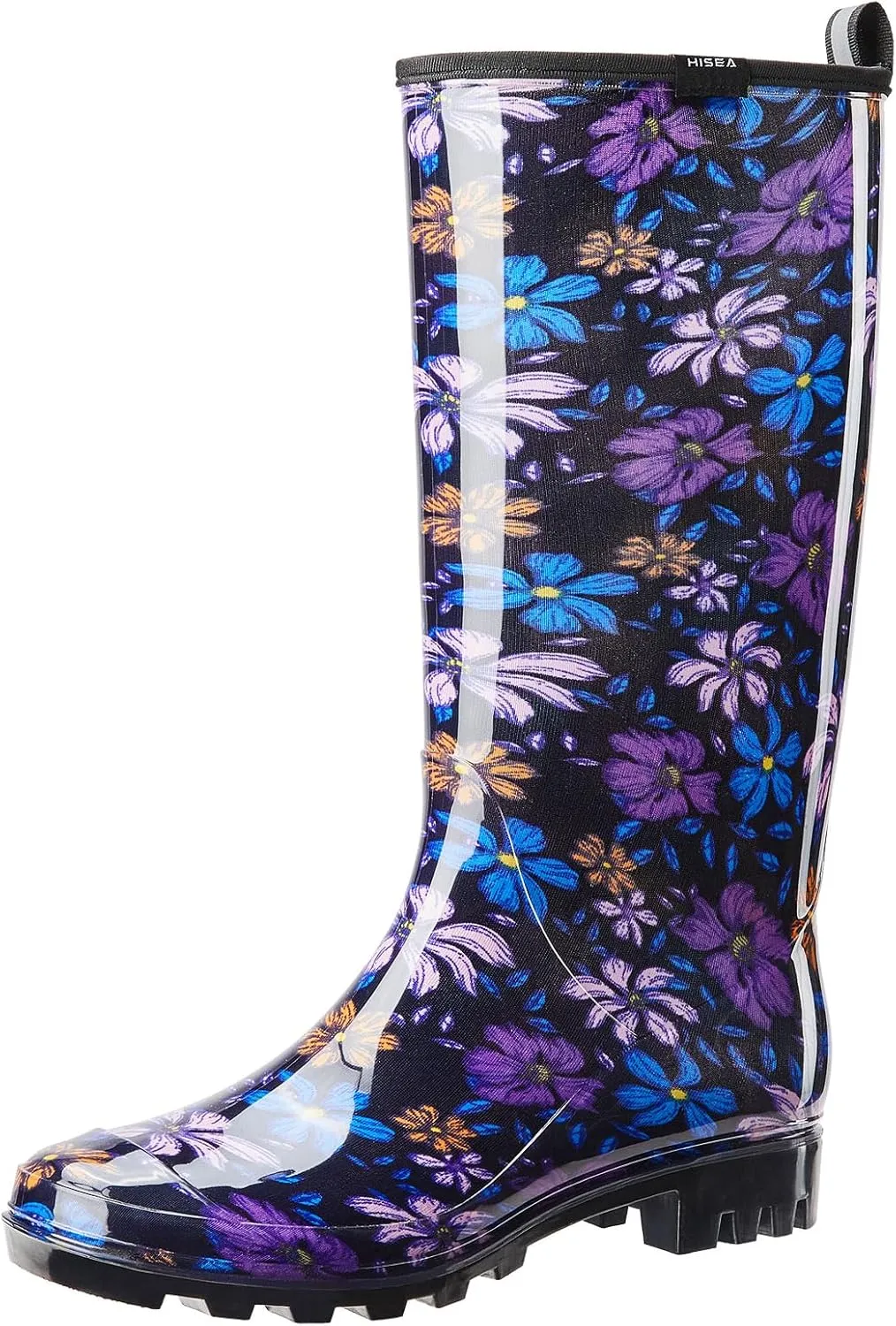 HISEA Women's Rain Boots Waterproof Garden Shoes Colorful Printed Knee High Rubber Boots Anti-Slipping Rainboots for Ladies with Comfort Insole Tall Wellington Rain Shoes