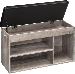 HOOBRO Shoe Storage Bench with Padded Cushion, Entryway Bench with Flip-Open Storage Box and Adjustable Shelf, Shoe Rack with Hidden Compartment, for Entryway, Living Room, Greige BG40HX01