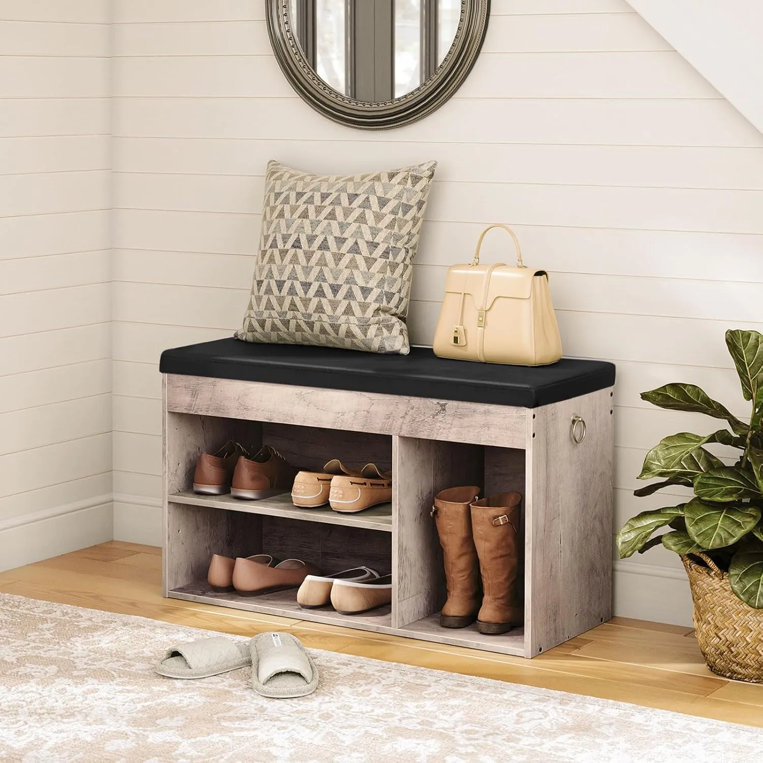 HOOBRO Shoe Storage Bench with Padded Cushion, Entryway Bench with Flip-Open Storage Box and Adjustable Shelf, Shoe Rack with Hidden Compartment, for Entryway, Living Room, Greige BG40HX01