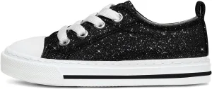 HugRain Little Girls Kids Classic Sparkle Low Top Lace Up Sneakers Walking Shoes
