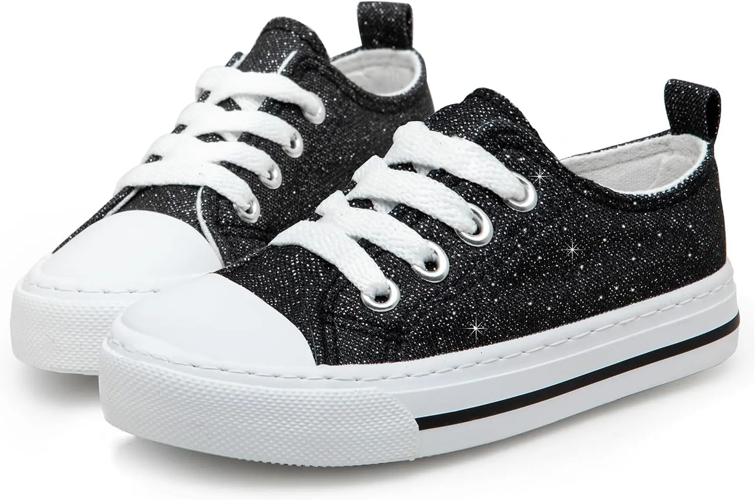 HugRain Little Girls Kids Classic Sparkle Low Top Lace Up Sneakers Walking Shoes
