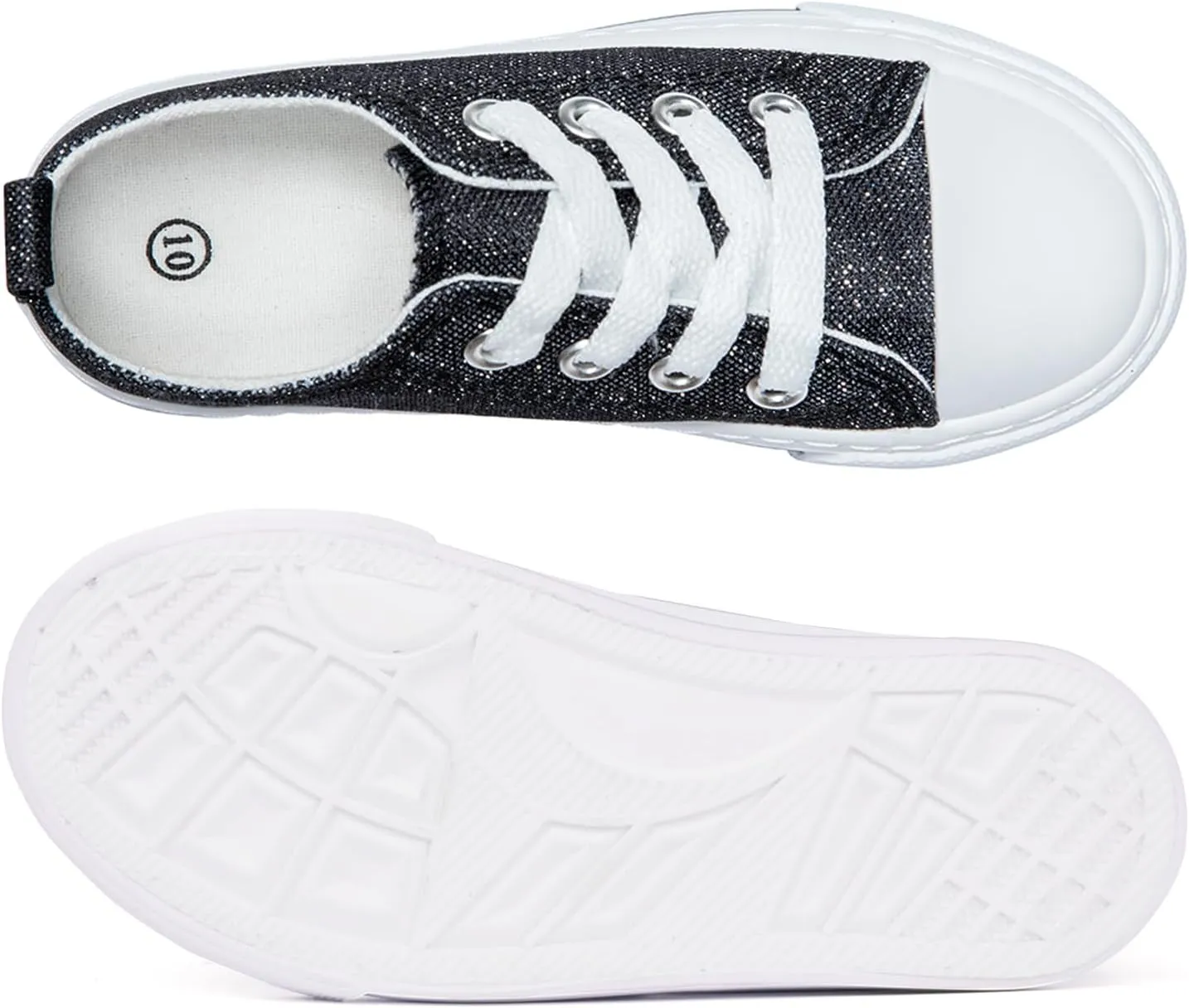 HugRain Little Girls Kids Classic Sparkle Low Top Lace Up Sneakers Walking Shoes