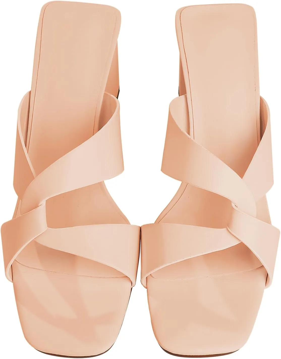 Husmeu Women's High Heeled Sandals for Women Dreesey Summer Mules Square Toe Slip on Heels Chunky Block Heels Sandals