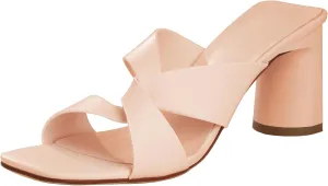 Husmeu Women's High Heeled Sandals for Women Dreesey Summer Mules Square Toe Slip on Heels Chunky Block Heels Sandals