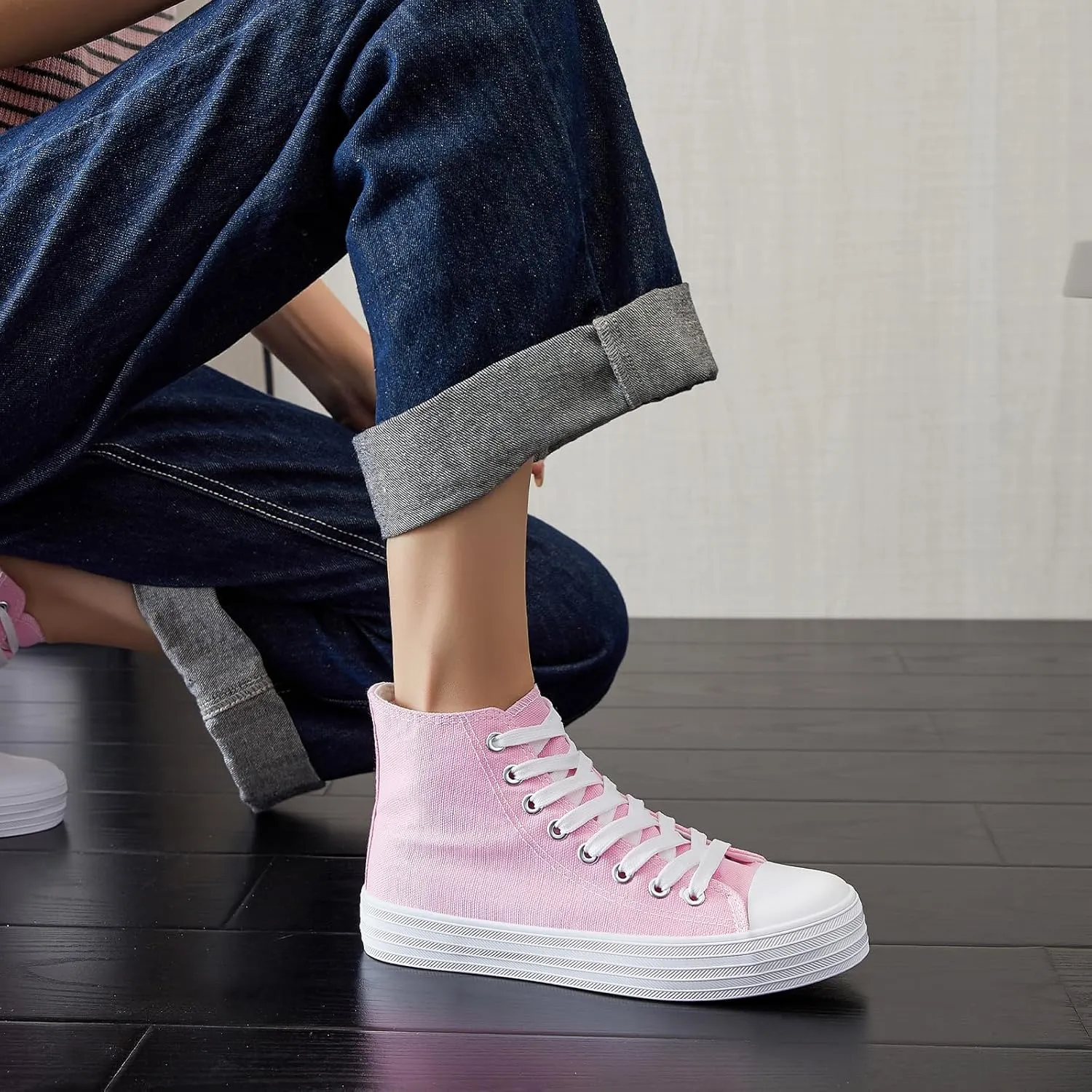 HYPOCRUTE Womens High Top Sneakers Classic Canvas Shoes for Women Lace Up Canvas Sneakers Casual Tennis Shoes for Walking