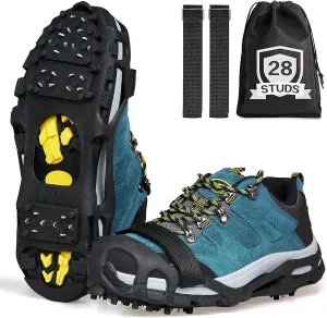 Ice Cleats for Shoes and Boots, Non Slip Ice Shoes Grippers 28 Studs Snow Cleats Crampons for Women Men Ice & Snow Cleats with Adjustable Straps for Winter Hiking Walking Ice Fishing
