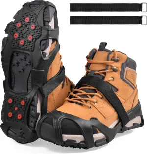 Ice Cleats Snow Traction for Shoes and Boots Non Slip Crampons Cleats Gripper with 10 Tungsten Steel Studs Overshoes Footwear Traction for Winter Hiking Running Fishing in Snow Ice & Rocky Terrain