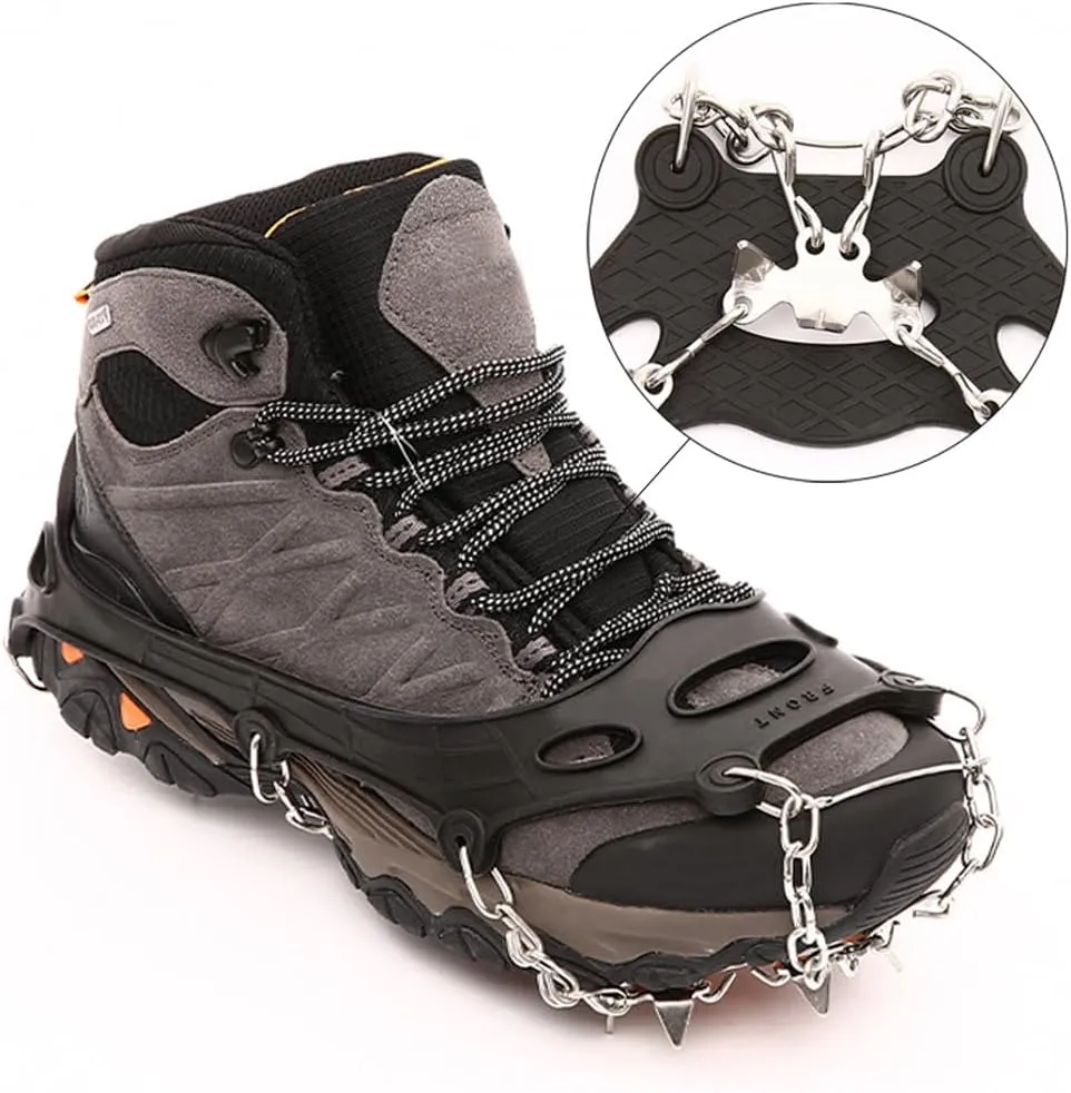 Ice Cleats,Spikes CramponsTraction Snow Grips for Boots Shoes Women Men Kids, Anti Slip Stainless Steel Footwear Spikes for Hiking Fishing Walking Climbing Ice Mountaineering