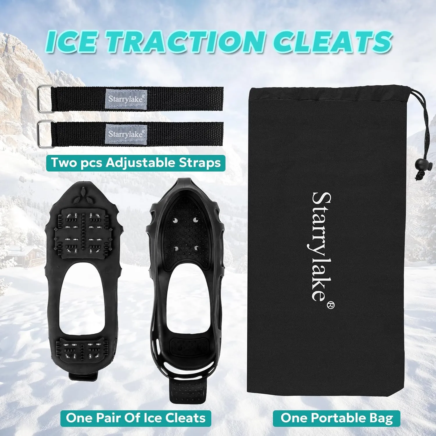 Ice Snow Traction Cleats with 24 Steel Studs Crampons Anti Slip for Walking, S/M/L/XL