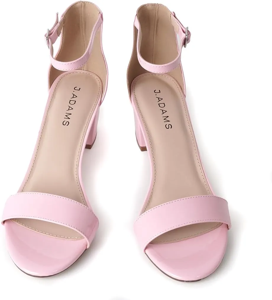 J. Adams Daisy Heeled Sandals - Ankle Strap Low Block, Open Toe Dress Pumps, Chunky Heels - Dressy Shoes for Women - Bridal, Wedding, Summer Sandals