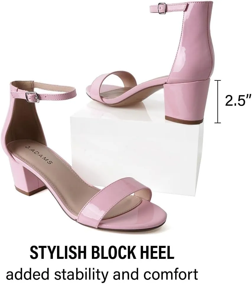 J. Adams Daisy Heeled Sandals - Ankle Strap Low Block, Open Toe Dress Pumps, Chunky Heels - Dressy Shoes for Women - Bridal, Wedding, Summer Sandals
