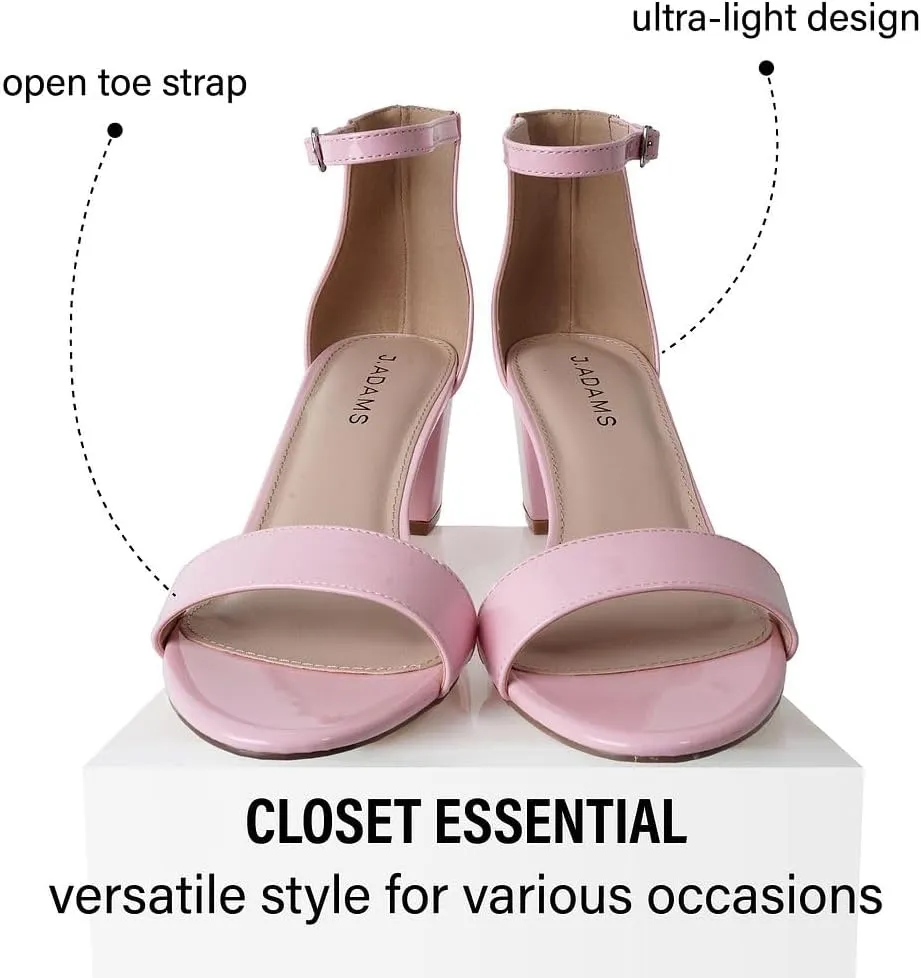 J. Adams Daisy Heeled Sandals - Ankle Strap Low Block, Open Toe Dress Pumps, Chunky Heels - Dressy Shoes for Women - Bridal, Wedding, Summer Sandals