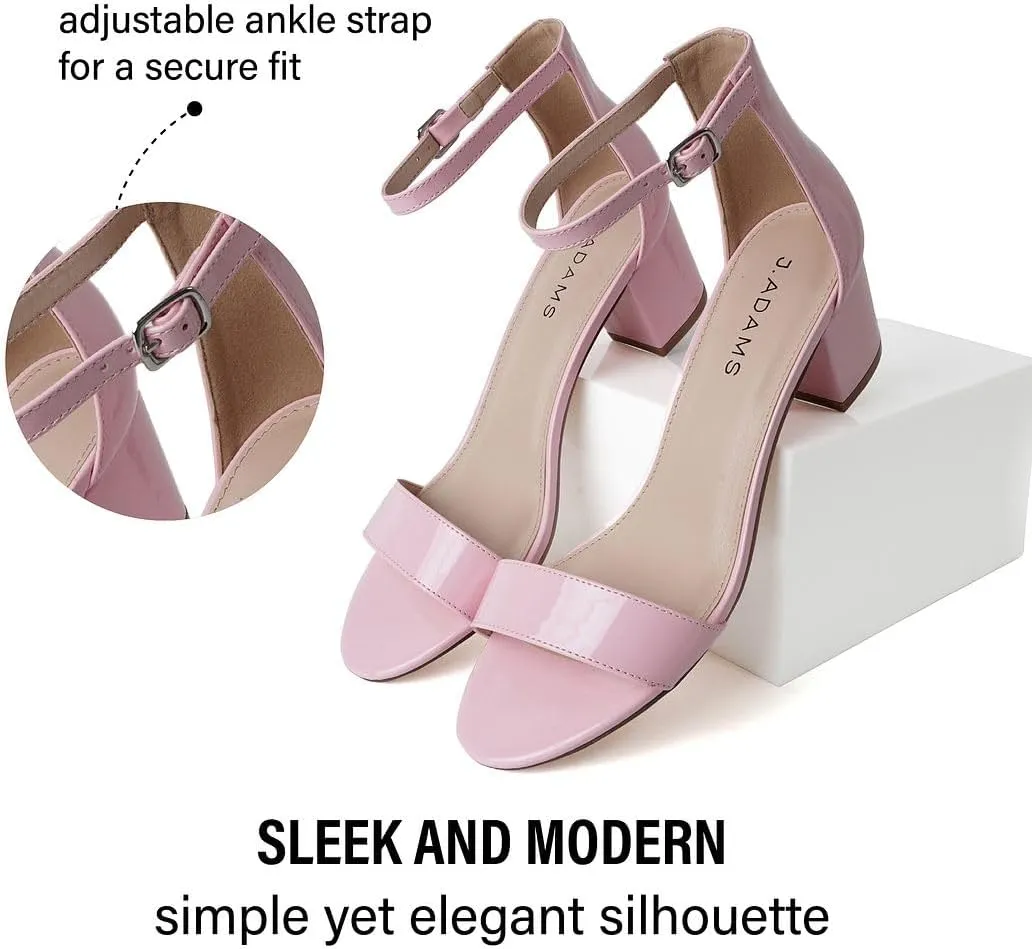 J. Adams Daisy Heeled Sandals - Ankle Strap Low Block, Open Toe Dress Pumps, Chunky Heels - Dressy Shoes for Women - Bridal, Wedding, Summer Sandals