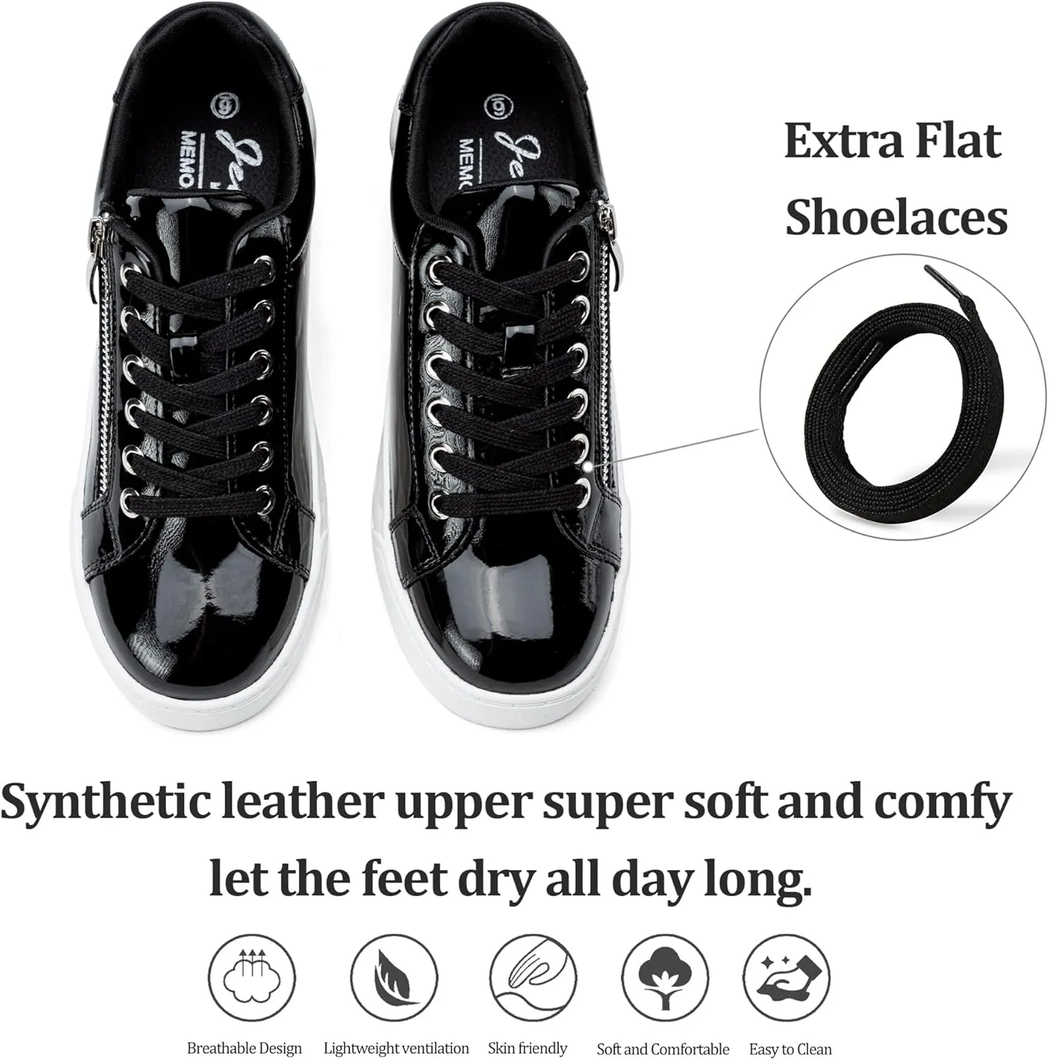 Jeossy Women's Flat Low Top Casual Fashion Sneakers Round Toe Shoes with Zipper