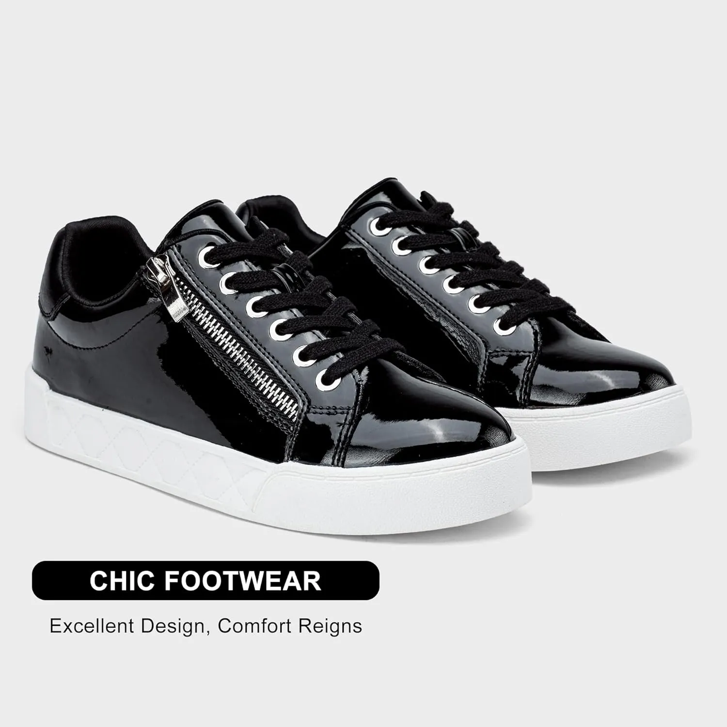 Jeossy Women's Flat Low Top Casual Fashion Sneakers Round Toe Shoes with Zipper