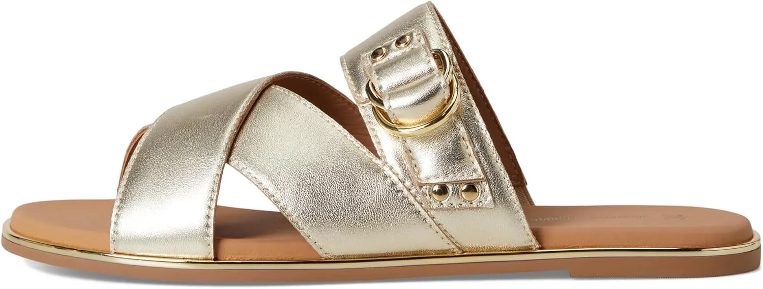 Johnston & Murphy Women’s Shayla Cross-Band Slides, Women’s Slip On Leather Shoes, Flat Sandals for Women