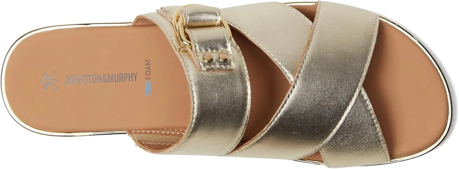 Johnston & Murphy Women’s Shayla Cross-Band Slides, Women’s Slip On Leather Shoes, Flat Sandals for Women