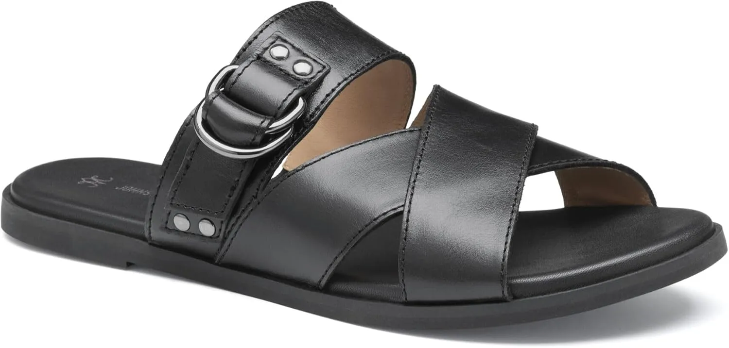 Johnston & Murphy Women’s Shayla Cross-Band Slides, Women’s Slip On Leather Shoes, Flat Sandals for Women