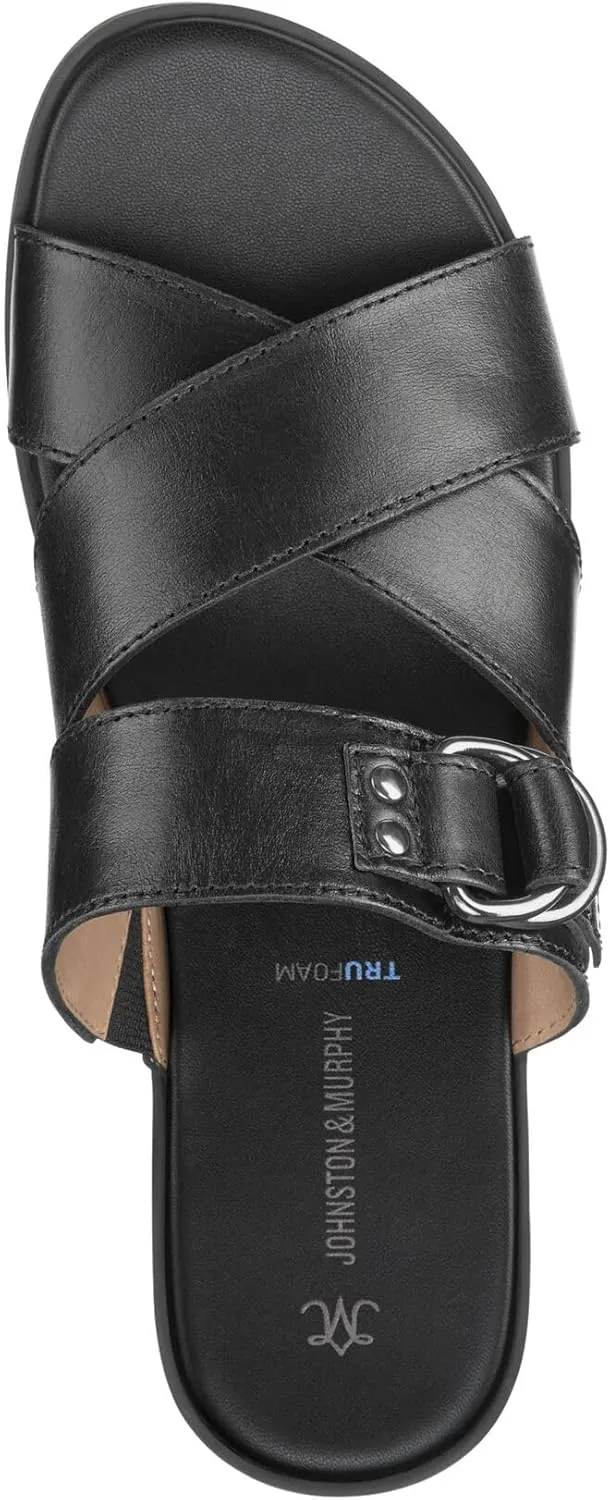 Johnston & Murphy Women’s Shayla Cross-Band Slides, Women’s Slip On Leather Shoes, Flat Sandals for Women