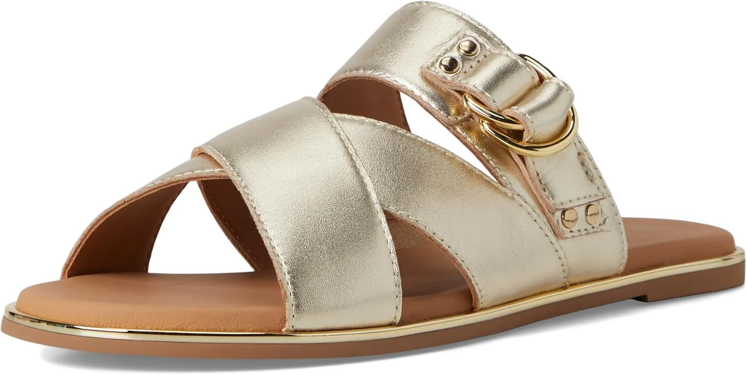 Johnston & Murphy Women’s Shayla Cross-Band Slides, Women’s Slip On Leather Shoes, Flat Sandals for Women