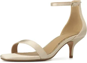 JORISTIMO Kitten Heels for Women Satin Ankle Strap Stiletto Round Open toe Strappy Heeled Sandal