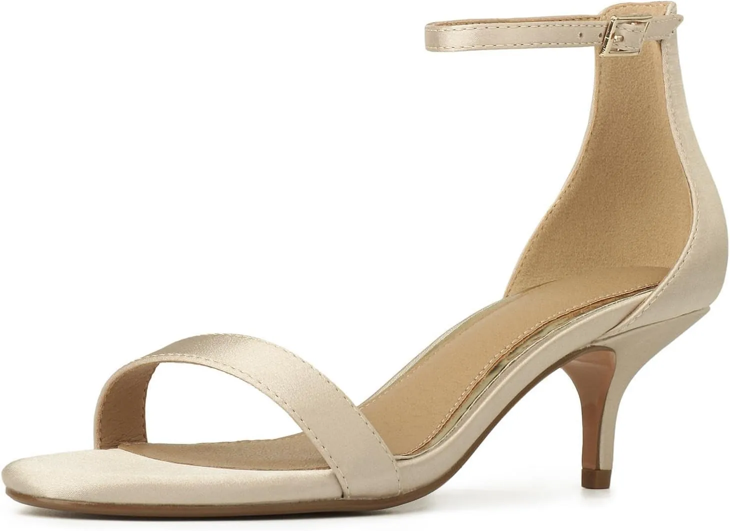 JORISTIMO Kitten Heels for Women Satin Ankle Strap Stiletto Round Open toe Strappy Heeled Sandal