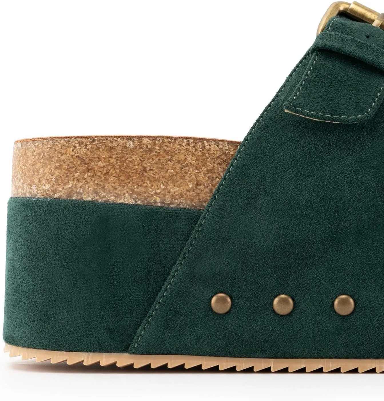 JORISTIMO Women's Cork Flatform Sandals Dual Buckled Band Suede Clogs Platform Slip On Sandals