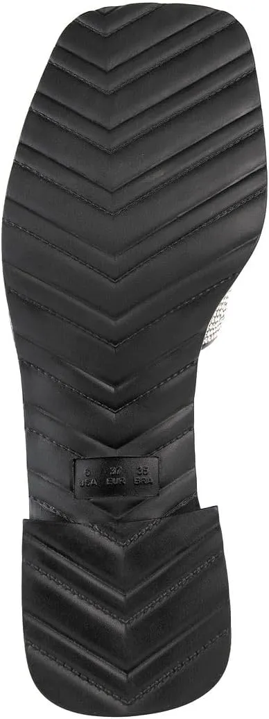 JUICY COUTURE Women's Heeled Slide Sandals - Slip-On Glitz Dress Sandals For Women - Open toe Dress Sandal with Glitter Rhinestone Accents on strap