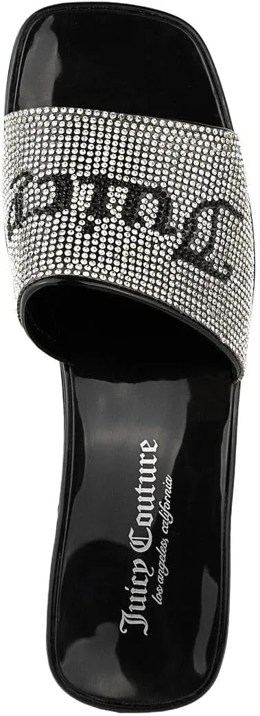 JUICY COUTURE Women's Heeled Slide Sandals - Slip-On Glitz Dress Sandals For Women - Open toe Dress Sandal with Glitter Rhinestone Accents on strap