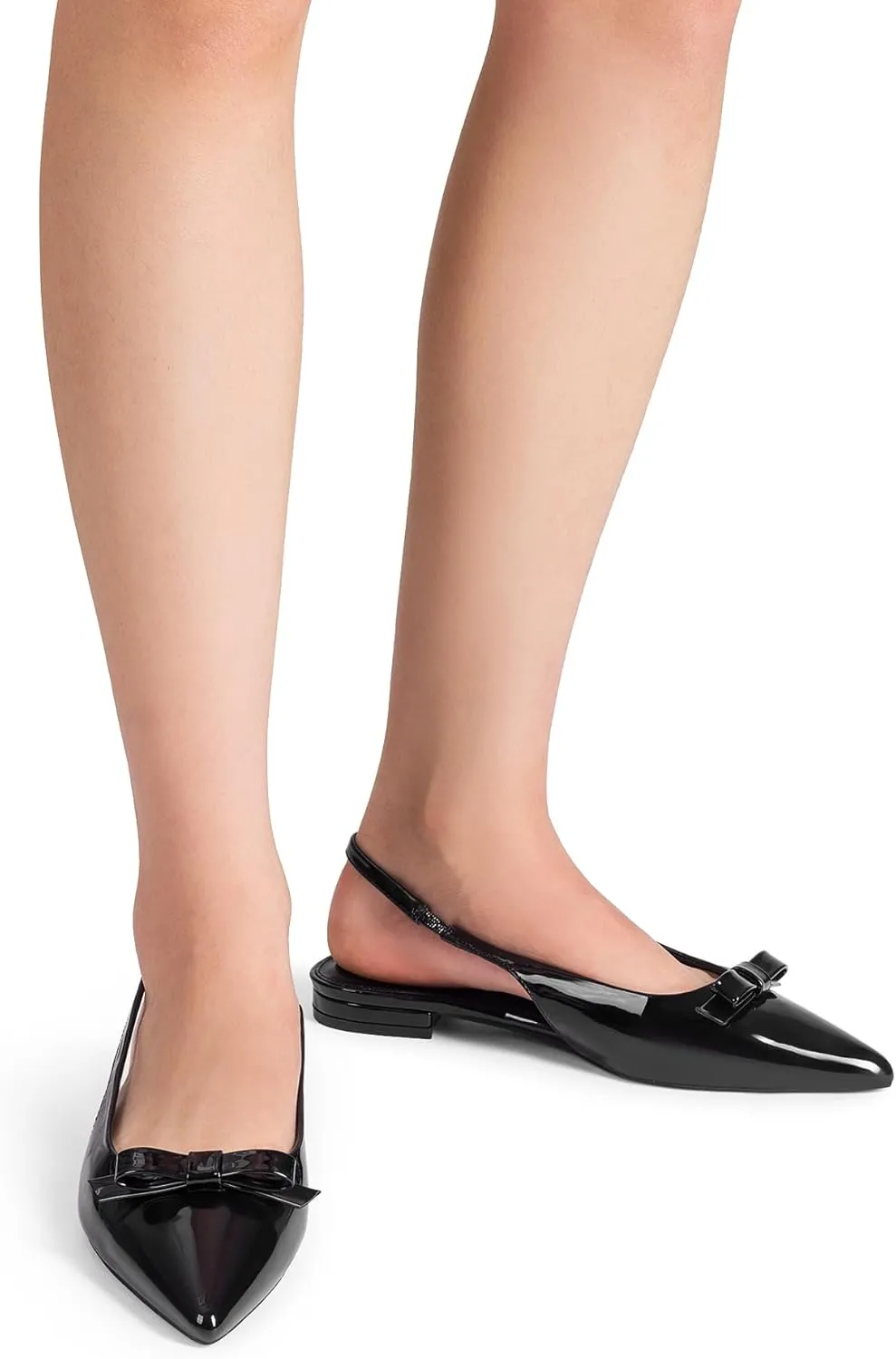 JustFab Women's Slingback Flats Pointed Toe Low Heel Sandals with Bow Fashion Dress Shoes for Women