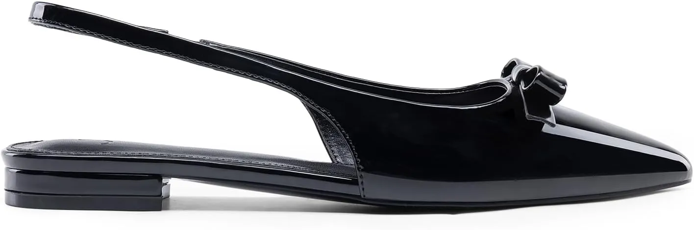 JustFab Women's Slingback Flats Pointed Toe Low Heel Sandals with Bow Fashion Dress Shoes for Women
