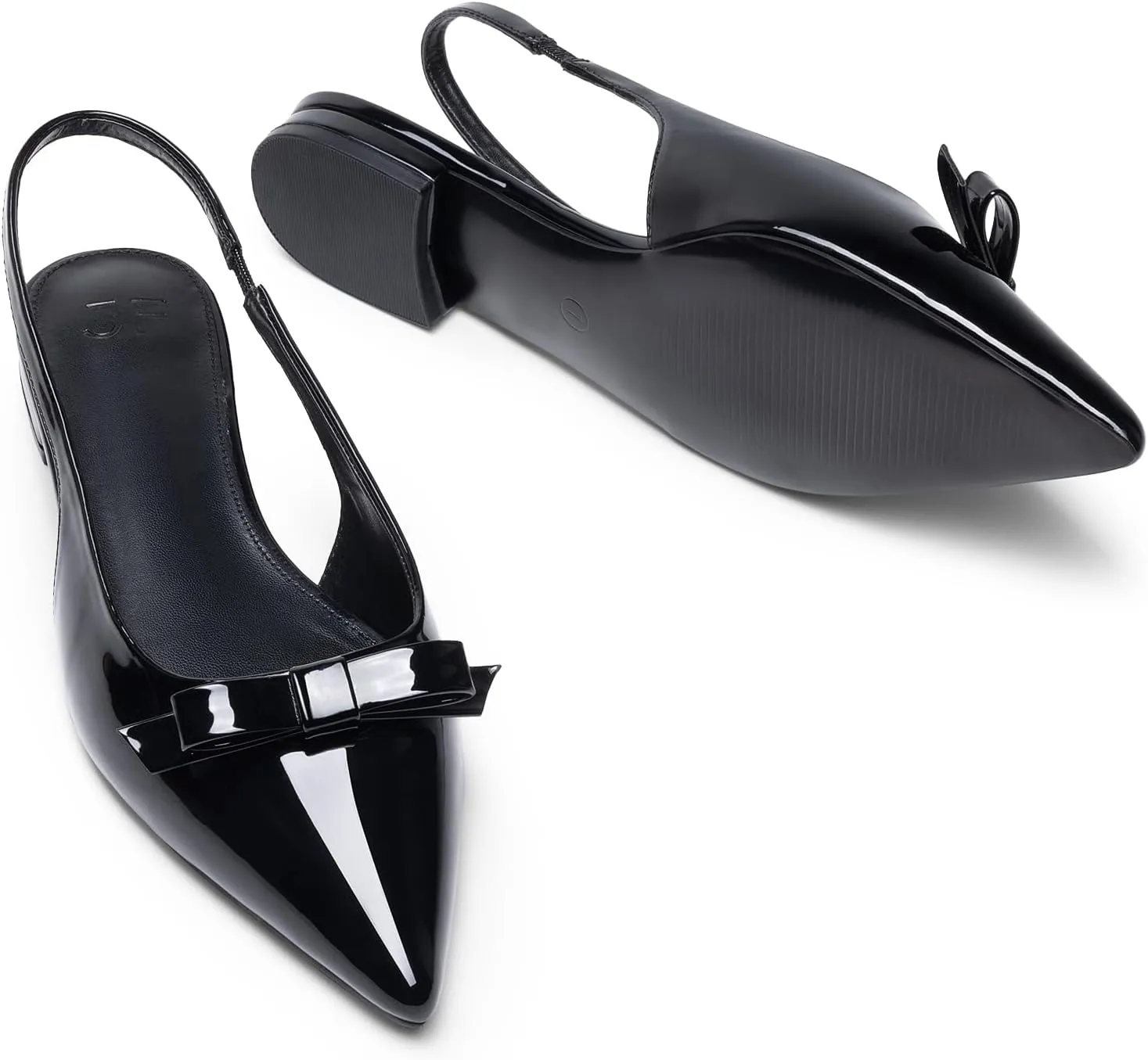 JustFab Women's Slingback Flats Pointed Toe Low Heel Sandals with Bow Fashion Dress Shoes for Women