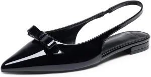 JustFab Women's Slingback Flats Pointed Toe Low Heel Sandals with Bow Fashion Dress Shoes for Women