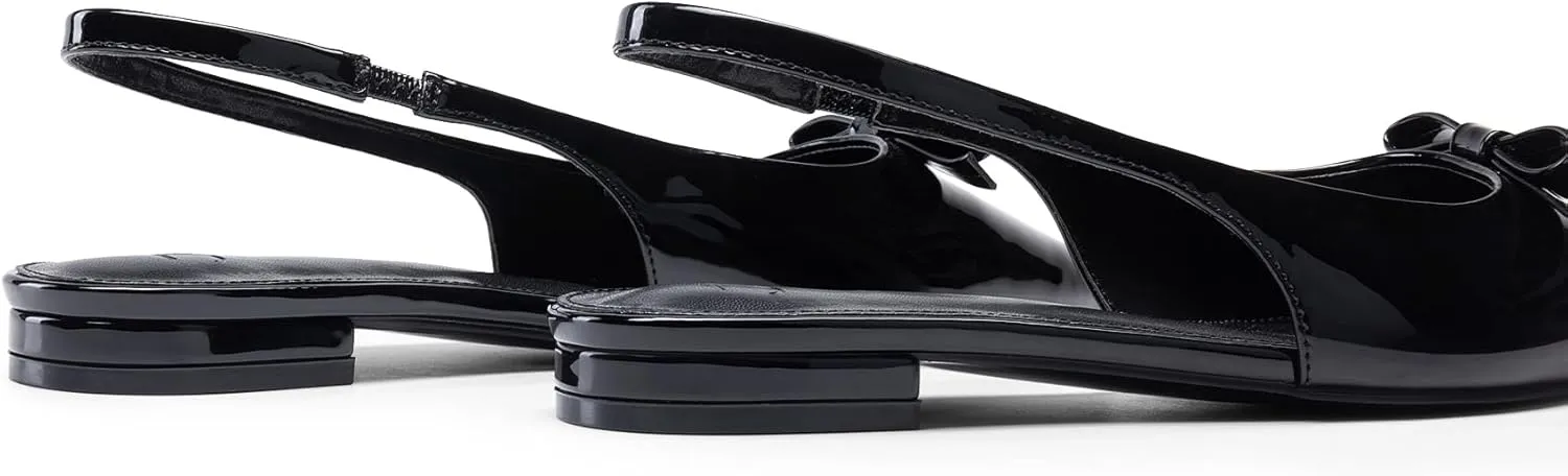 JustFab Women's Slingback Flats Pointed Toe Low Heel Sandals with Bow Fashion Dress Shoes for Women