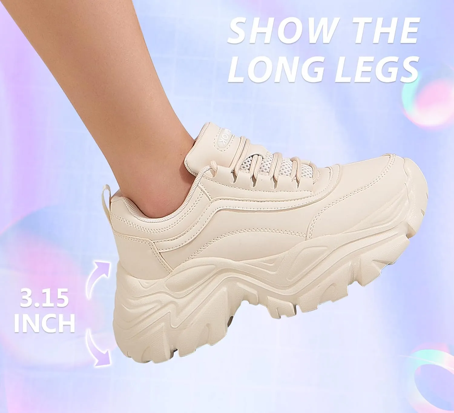 K KIP WOK Chunky Sneakers for Women Fashion Platform White Leather Casual Dad Shoes Comfortable Wedge Walking Sport Sneakers