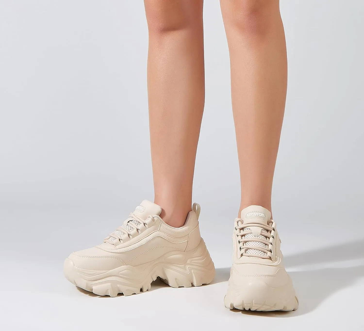 K KIP WOK Chunky Sneakers for Women Fashion Platform White Leather Casual Dad Shoes Comfortable Wedge Walking Sport Sneakers