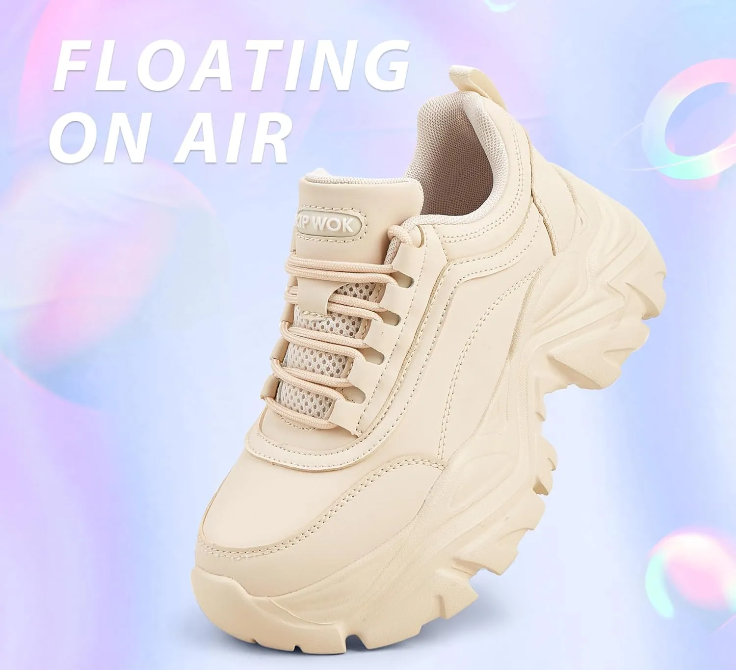 K KIP WOK Chunky Sneakers for Women Fashion Platform White Leather Casual Dad Shoes Comfortable Wedge Walking Sport Sneakers