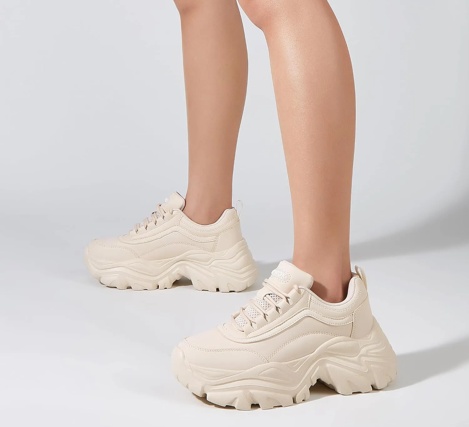 K KIP WOK Chunky Sneakers for Women Fashion Platform White Leather Casual Dad Shoes Comfortable Wedge Walking Sport Sneakers