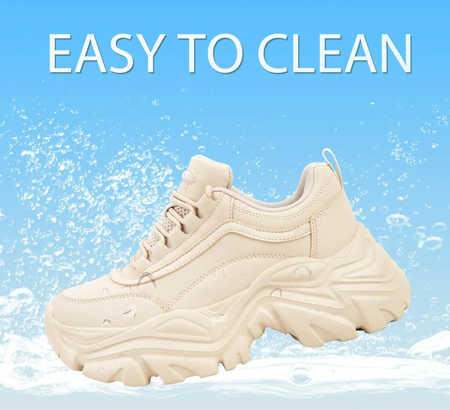 K KIP WOK Chunky Sneakers for Women Fashion Platform White Leather Casual Dad Shoes Comfortable Wedge Walking Sport Sneakers