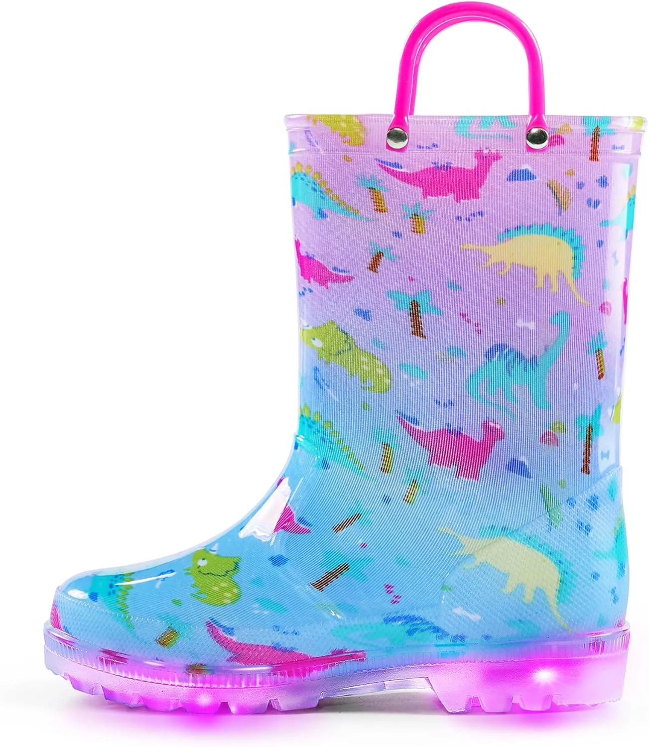 K KomForme Kids Rain Boots, Waterproof Light up Boots with Easy-on Handles