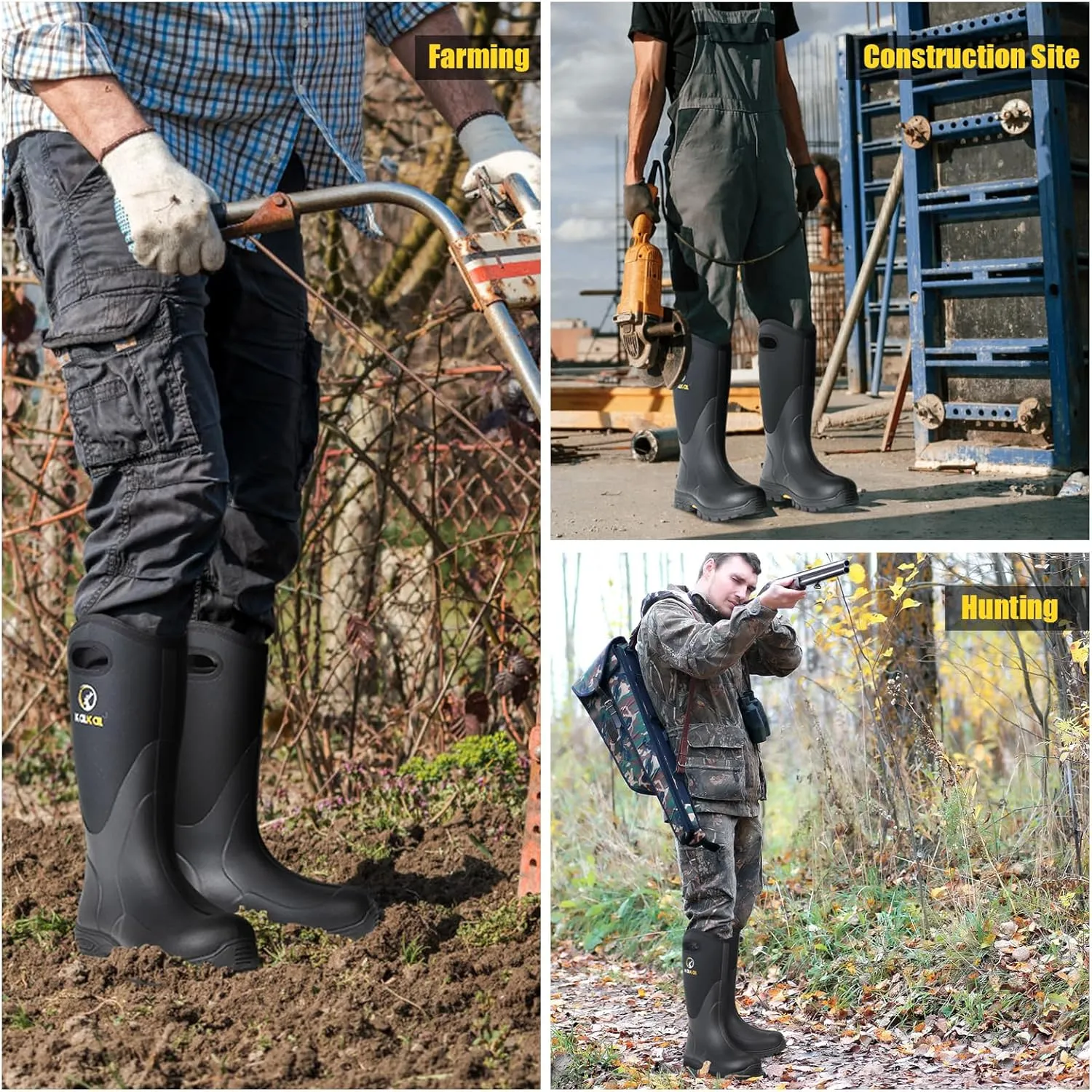 Kalkal Rubber Boots for Men and Women, Waterproof Insulated Rain Boots, Neoprene Breathable Mud Boots, Outdoor Anti-slip Mens Work Farming Hunting Boots