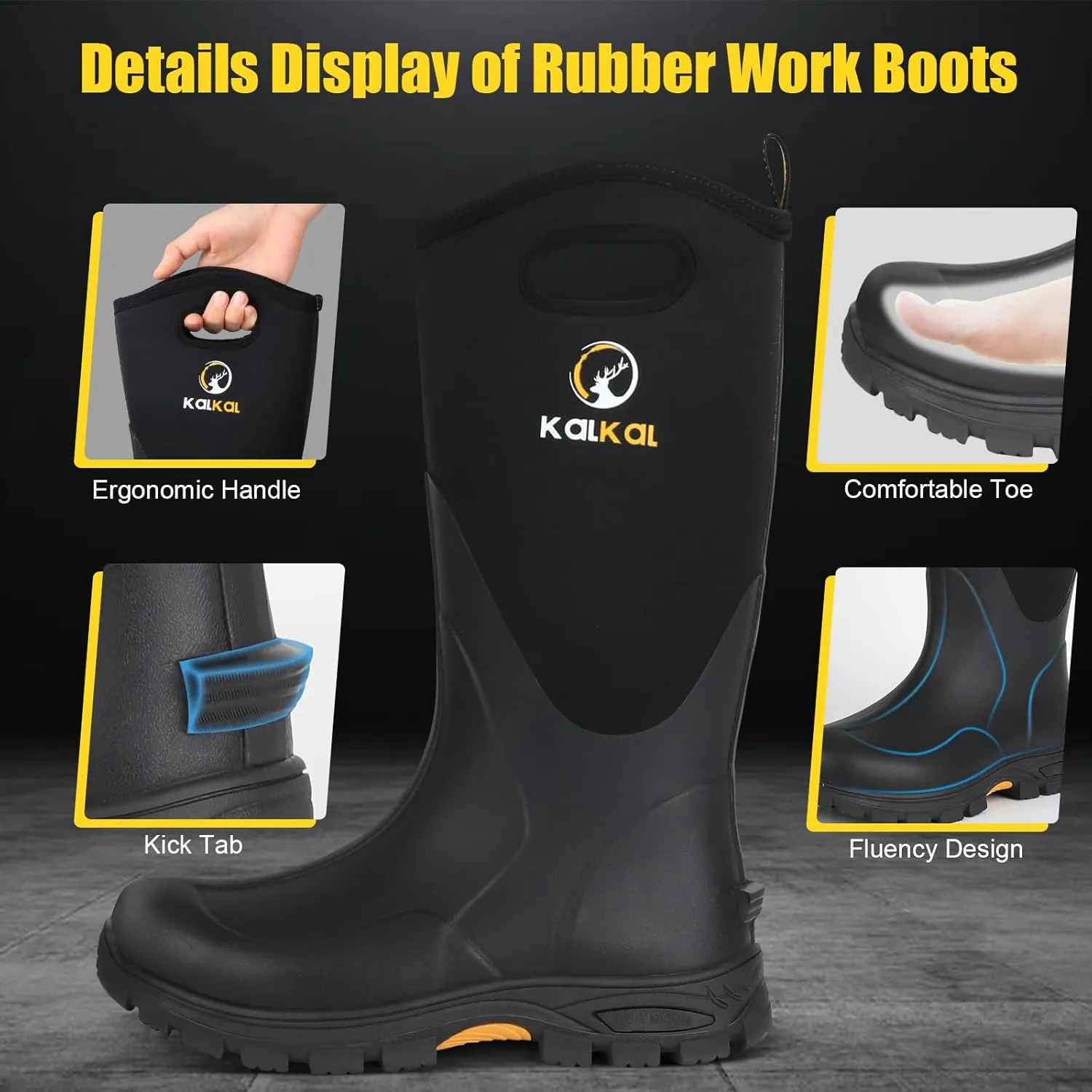 Kalkal Rubber Boots for Men and Women, Waterproof Insulated Rain Boots, Neoprene Breathable Mud Boots, Outdoor Anti-slip Mens Work Farming Hunting Boots